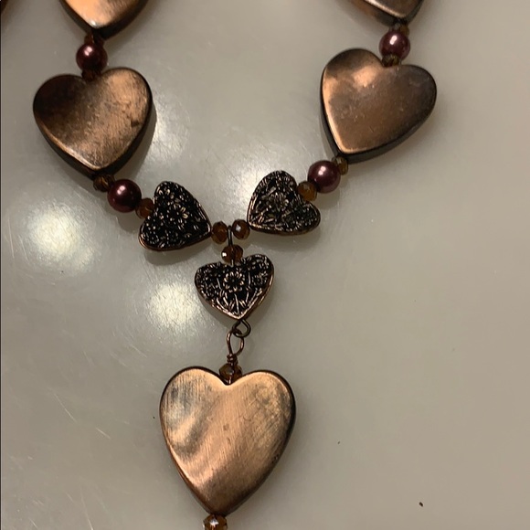 Copper heart necklace and earring set - Picture 2 of 4